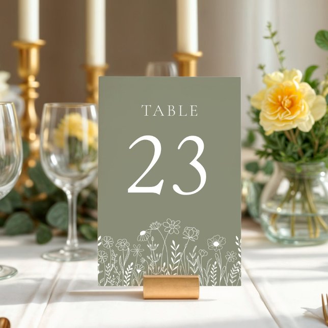 Sage Green mit White Wildblume Wedding Tischnummer (Sage Green White Wildflower Table Numbers)