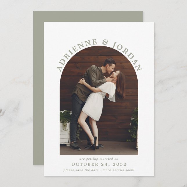 Sage Green Modern Arch Foto Save the Date (Vorne/Hinten)