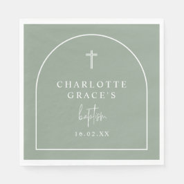 Sage Green Modern Arch Script Minimalistische Tauf Serviette