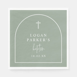 Sage Green Modern Arch Script Minimalistische Tauf Serviette