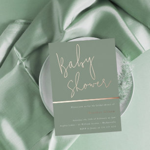 Sage Green Modern Baby Dusche Rose Gold Folieneinladung
