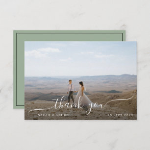 Sage Green Modern Border Foto Script Hochzeit Dankeskarte