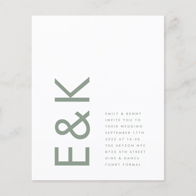 Sage Green Modern Budget Monogram Wedding Flyer (Vorne)