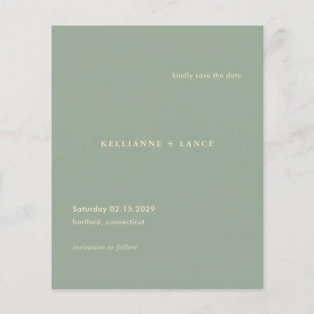Sage Green Modern Budget Wedding Save the Date Flyer (Vorne)