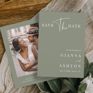 Sage Green Modern Calligraphy Wedding Foto Save The Date