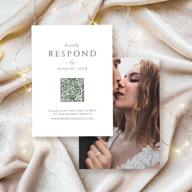 Sage Green Modern Classy Luxury QR Code Hochzeit RSVP Karte (Sage Green Modern Classy Luxury QR code Wedding RSVP Card)
