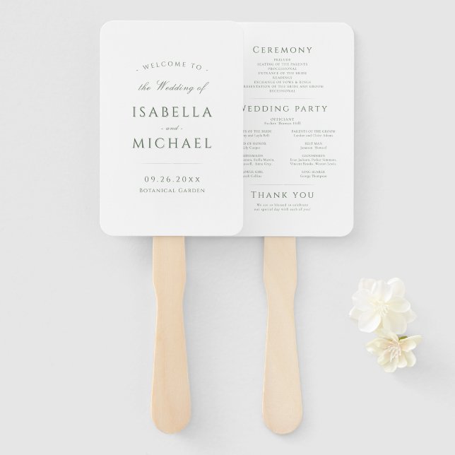 Sage Green Modern Classy Wedding Program Fächer (Vorne und Hinten)