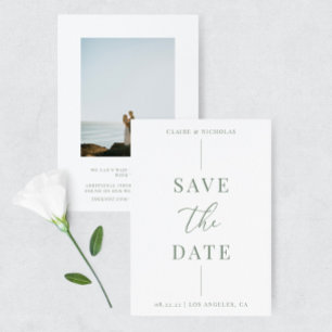 Sage Green Modern Elegante Hochzeit kühl Text & Fo Save The Date