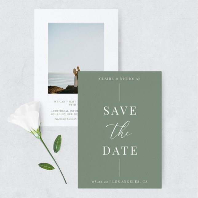 Sage Green Modern Elegante Hochzeit kühl Text & Fo Save The Date (Von Creator hochgeladen)