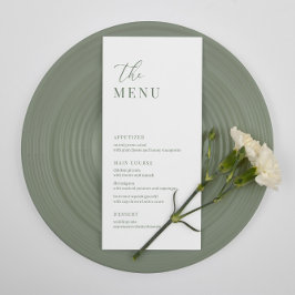 Sage Green Modern Elegante Wedding Empfang Menu Menükarte