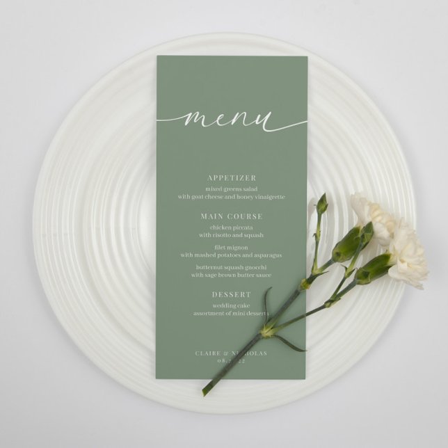 Sage Green Modern Elegante Wedding Empfang Menu Menükarte (Von Creator hochgeladen)