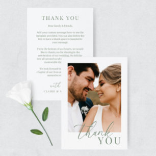 Sage Green Modern Elegante Wedding Foto Vielen Dan Dankeskarte