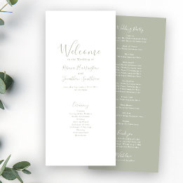 Sage Green Modern Elegante Wedding Program Card