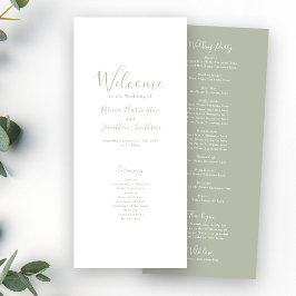 Sage Green Modern Elegante Wedding Program Card