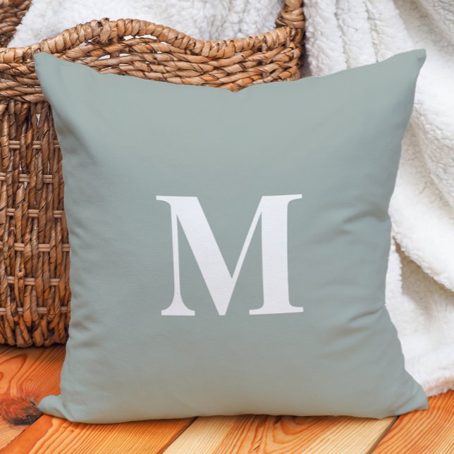 Sage Green Modern Farm Monogram Kissen (Sage green modern farmhouse large monogram decorator pillow)