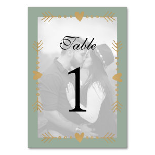 Sage Green Modern Foto Gold Herzen Tischnummer