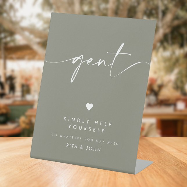 Sage Green Modern Gents Badezimmer Hochzeitszeiche Sockelschild (Von Creator hochgeladen)