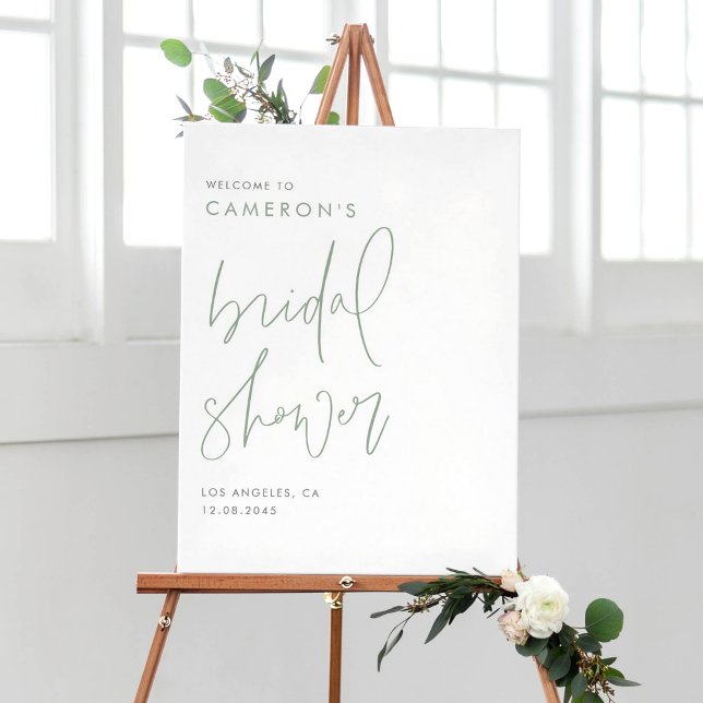 Sage Green Modern Handgeschriebenes Script-Brautpa Poster (Sage Green Modern Handwritten Script Bridal Shower Poster)