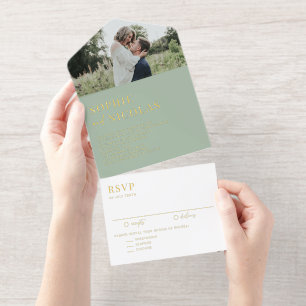 Sage Green Modern Handwriting Foto Hochzeit All-in-One-Einladung