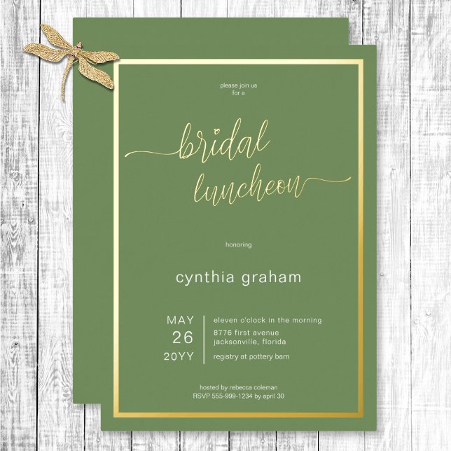 Sage Green Modern Minimal Bridal Luncheon Folieneinladung (Sage Green Modern Minimal Bridal Luncheon Foil Invitation)