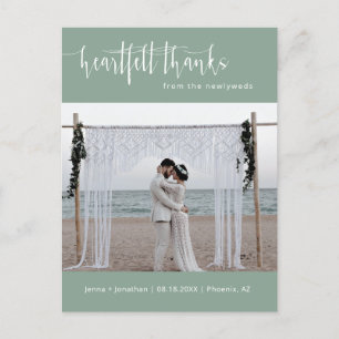 Sage Green Modern Minimal Wedding Foto Vielen Dank Postkarte