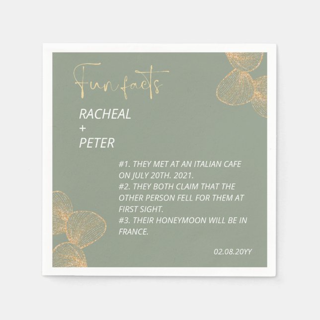 Sage Green Modern Minimalist Fun Facts Wedding Serviette (Vorderseite)