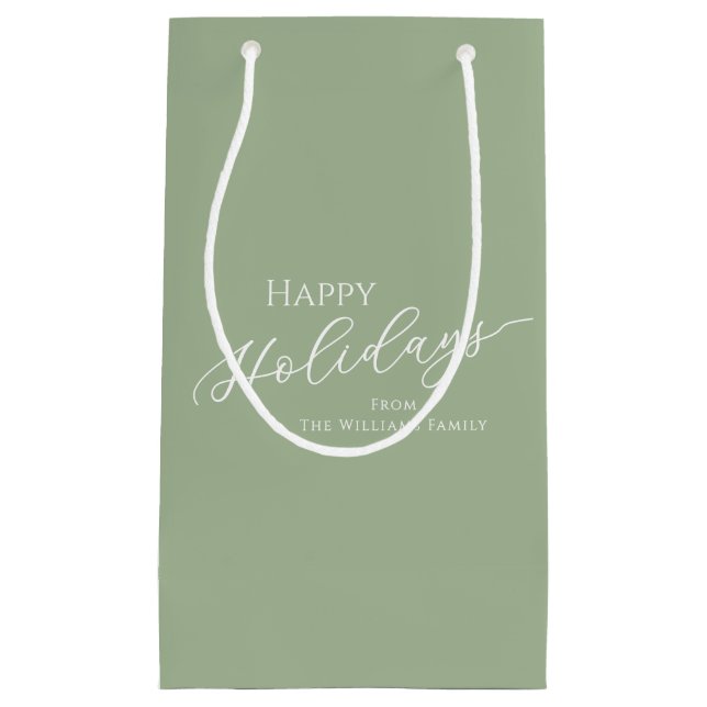 Sage Green Modern Minimalist Happy Holidays Kleine Geschenktüte (Vorderseite)
