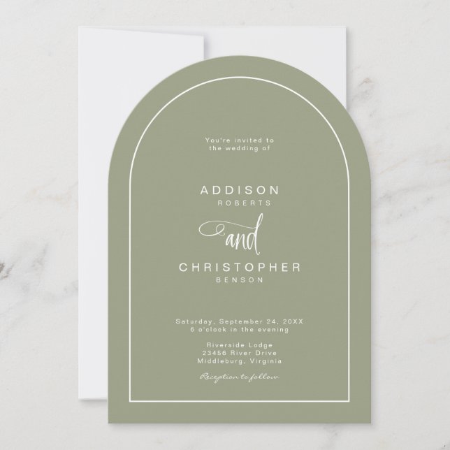 Sage Green Modern Minimalist Script Wedding Einladung (Vorderseite)
