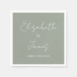 Sage Green Modern Minimalist Script Wedding Serviette