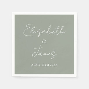 Sage Green Modern Minimalist Script Wedding Serviette