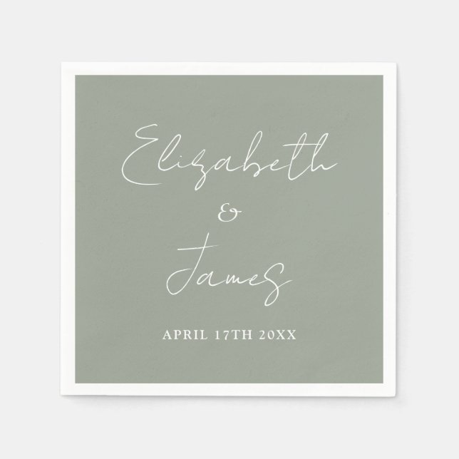 Sage Green Modern Minimalist Script Wedding Serviette (Vorderseite)