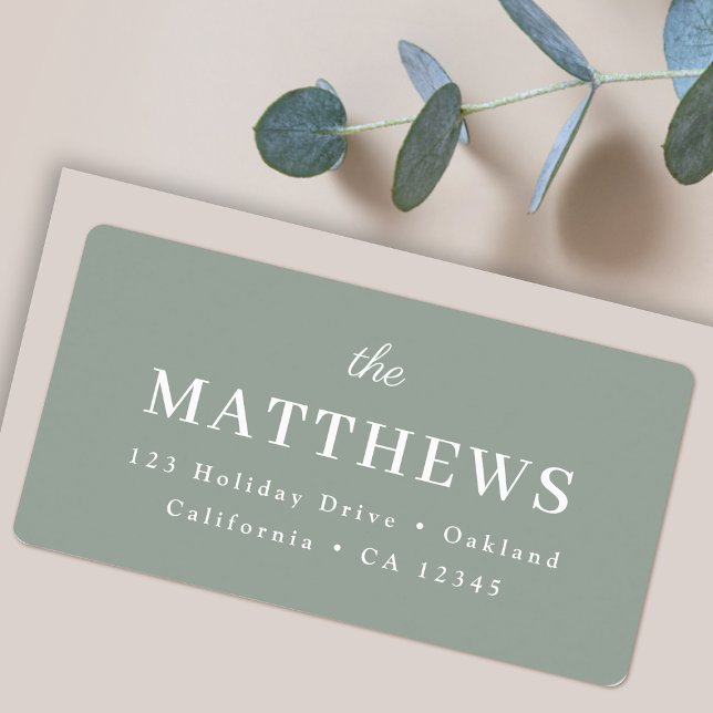 Sage Green Modern Minimalist Stylish Elegant Adressaufkleber (Elegant return address labels by Guava, perfect for everyday mail, weddings and holidays)