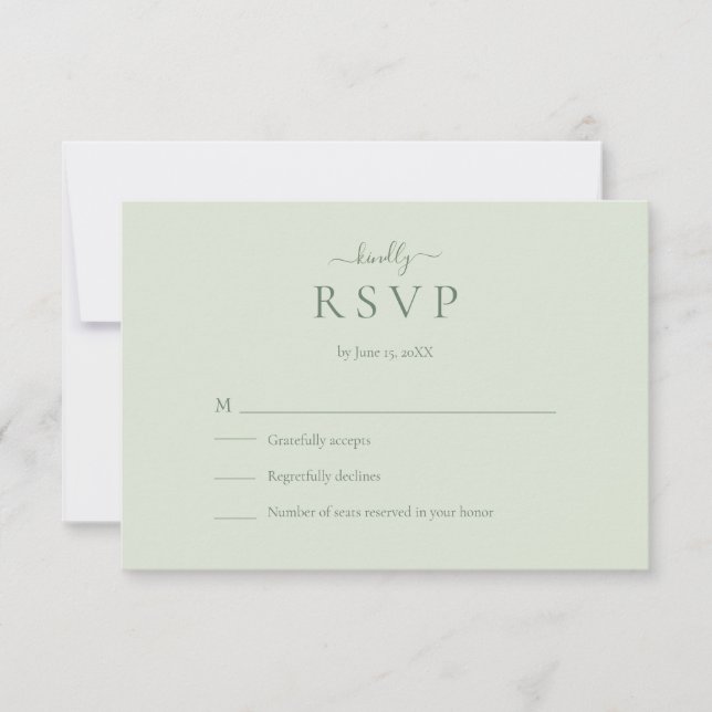 Sage Green Modern Minimalist Wedding RSVP Card (Vorderseite)