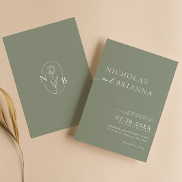 Sage Green Modern Minimalistisch Boho Wedding Mono Einladung