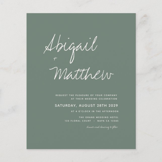 Sage Green Modern Minimalistisch Handwriting Weddi (Vorderseite)