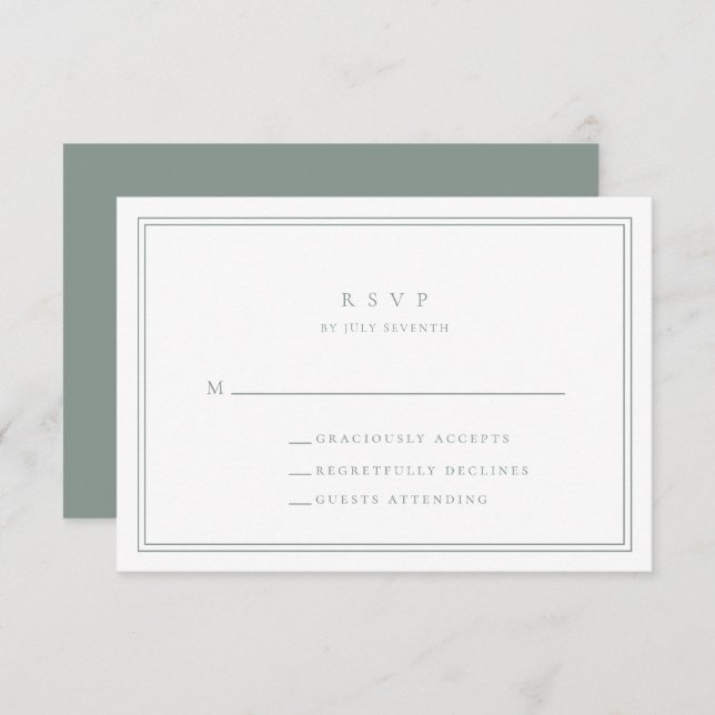 Sage Green Modern Minimalistisch I Wedding RSVP Ca (Vorne/Hinten)