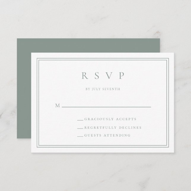 Sage Green Modern Minimalistisch II Wedding RSVP C (Vorne/Hinten)