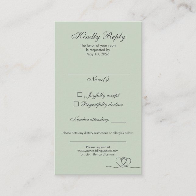 Sage Green Modern Mix and Match Wedding RSVP Card Visitenkarte (Vorderseite)