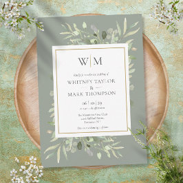 Sage Green Modern Monogram Greenerity Wedding Einladung