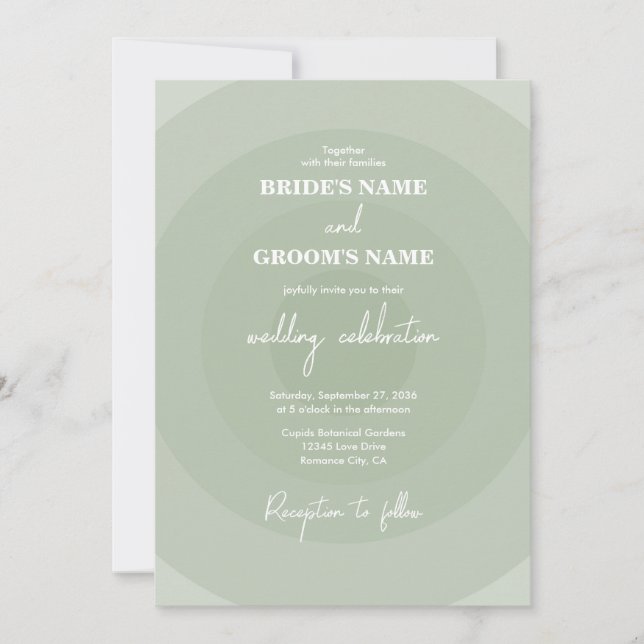 Sage Green Modern Monogram Wedding Einladung (Vorderseite)