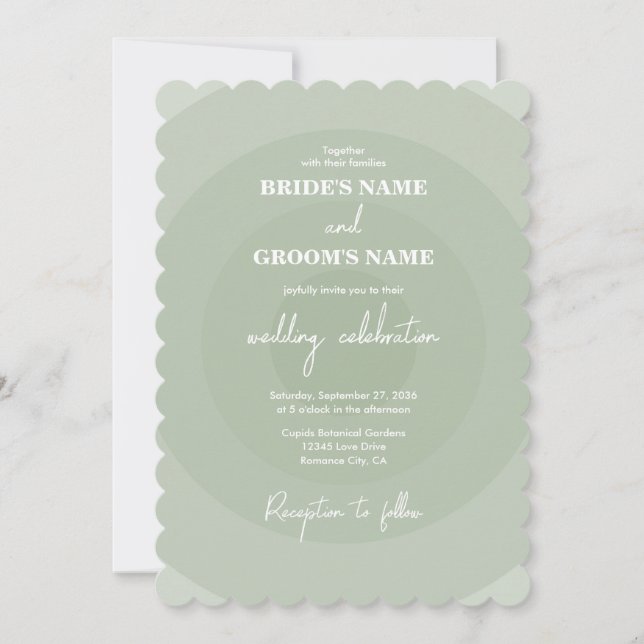 Sage Green Modern Monogram Wedding Einladung (Vorderseite)