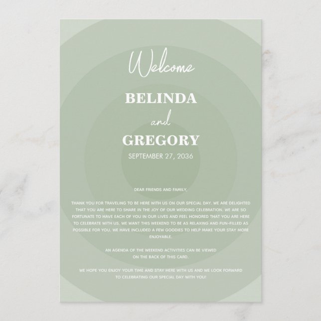 Sage Green Modern Monogram Wedding Itinerary Programm (Vorderseite)
