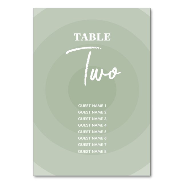 Sage Green Modern Monogram Wedding Tischnummer (Vorderseite)
