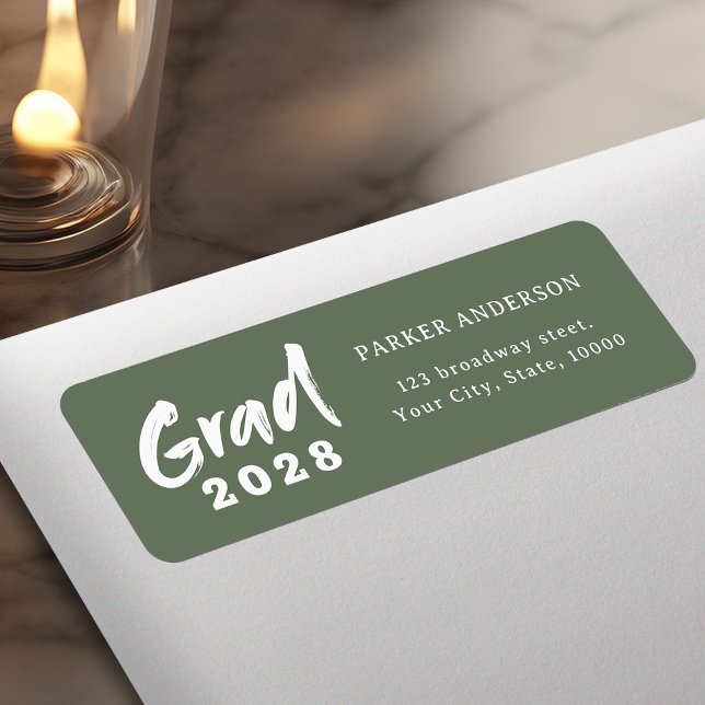 Sage Green Modern Script Abschluss Rücksendeadress (Sage Green Modern Script Graduation Return Address Label)