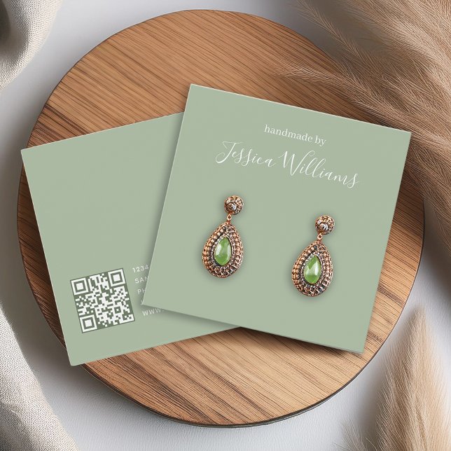 Sage Green Modern Script Earring Display Card (Von Creator hochgeladen)