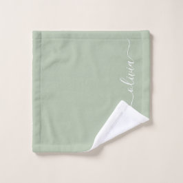 Sage Green Modern Script Girl Monogram Name Waschlappen