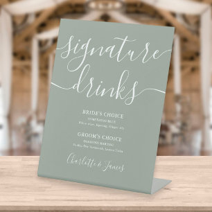 Sage Green Modern Script Hochzeitssignatur Drinks Sockelschild
