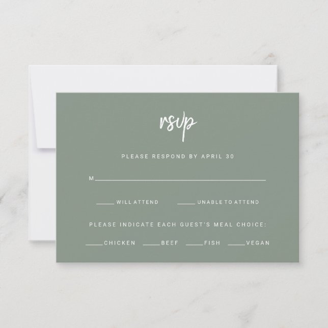 Sage Green Modern Script | Wahl zum Hochzeitsessen RSVP Karte (Vorderseite)