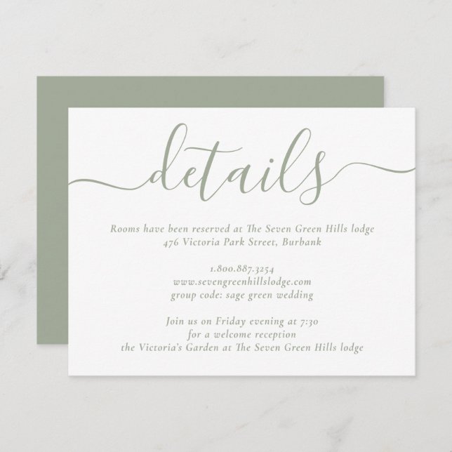 Sage Green Modern Script Wedding Card Begleitkarte (Vorne/Hinten)