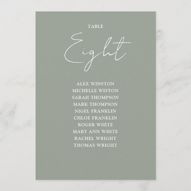 Sage Green Modern Seekarte Tischnummer (Vorderseite)